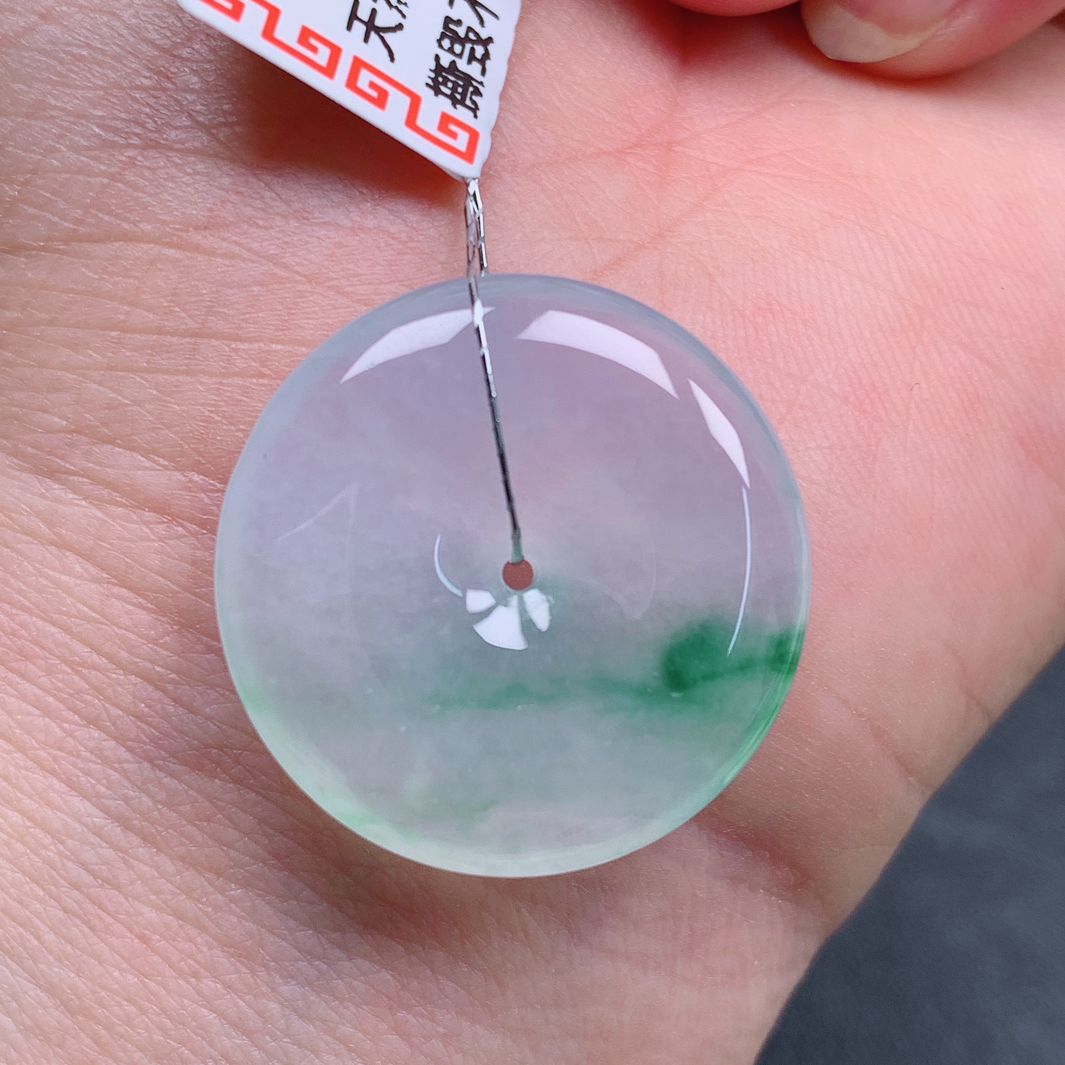 天然缅甸翡翠A货高冰飘花平安扣气质精美尺寸25.1*5 578