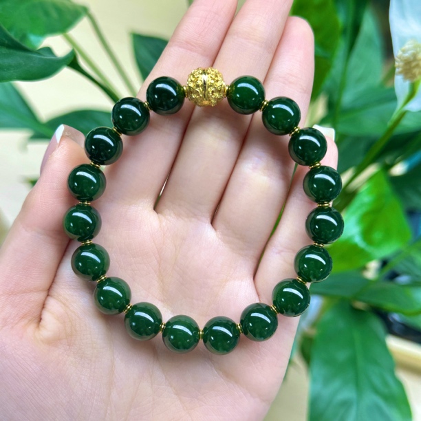 10mm碧玉圆珠搭配博山手串 藏物系列
