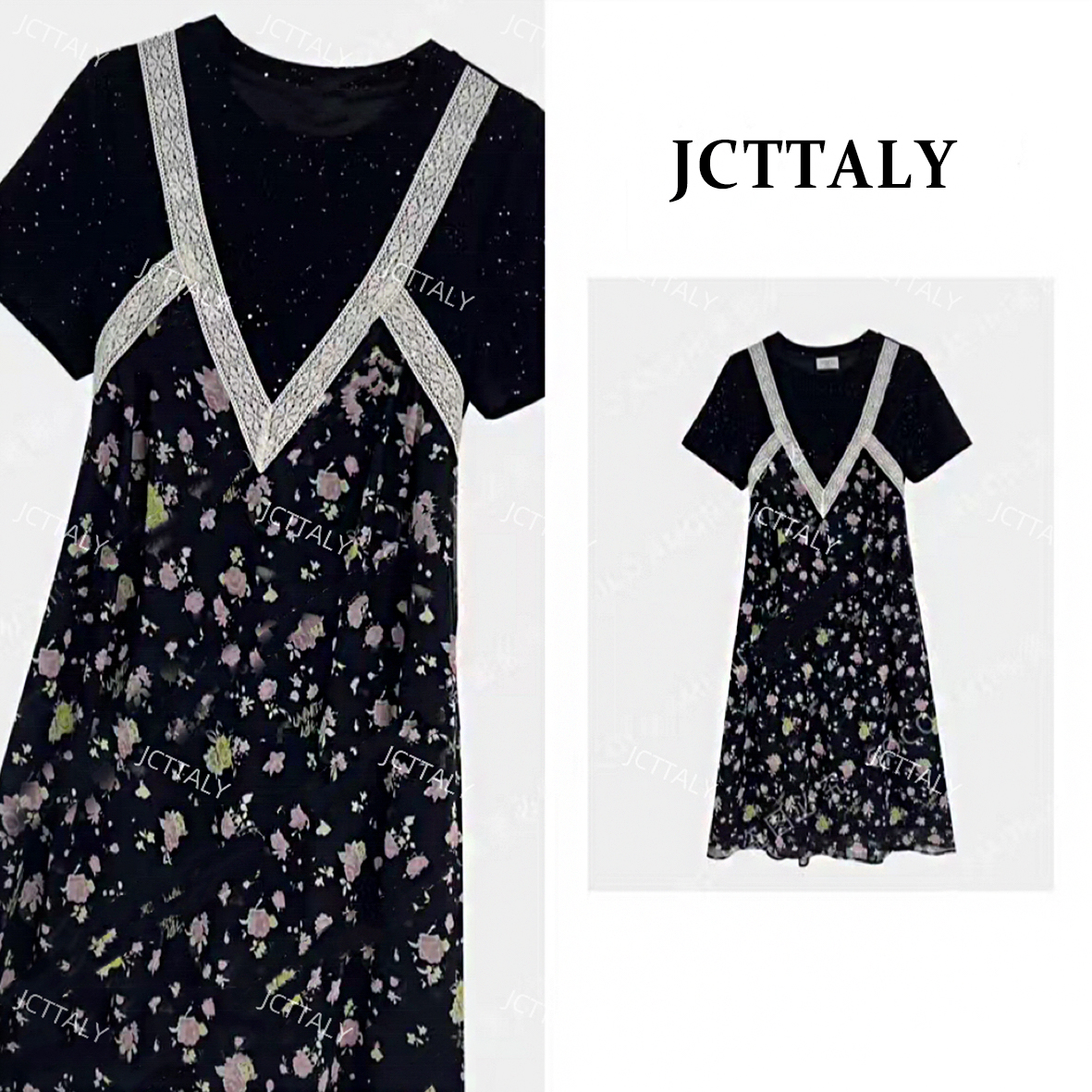 【XY】【68】夏季浪漫星空拼接碎花假两件显瘦连衣裙JC-A3420