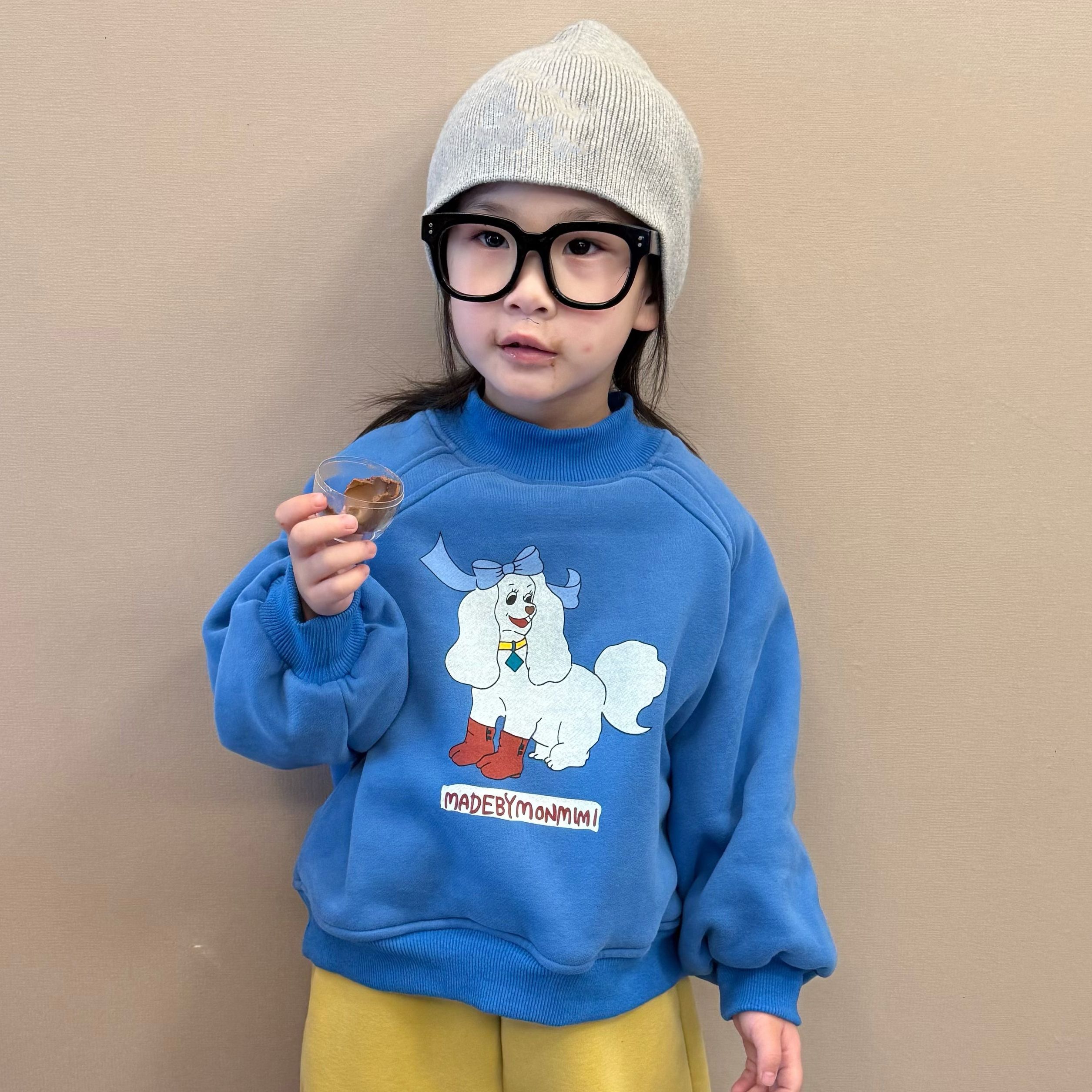 【清仓专用】冬新款韩系风蓝色卡通加绒加厚圆领宽松冬季卫衣