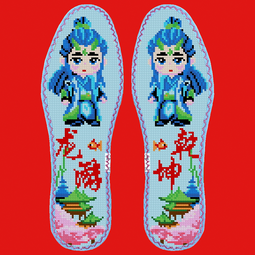 小格十字绣鞋垫七层纯棉布花边吸汗防臭（7834）