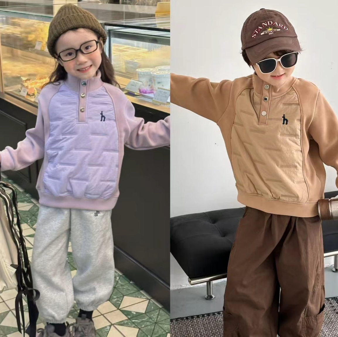 新款冬款男女童中大童时尚半扣韩版童装韩版运动休闲加厚卫衣1998