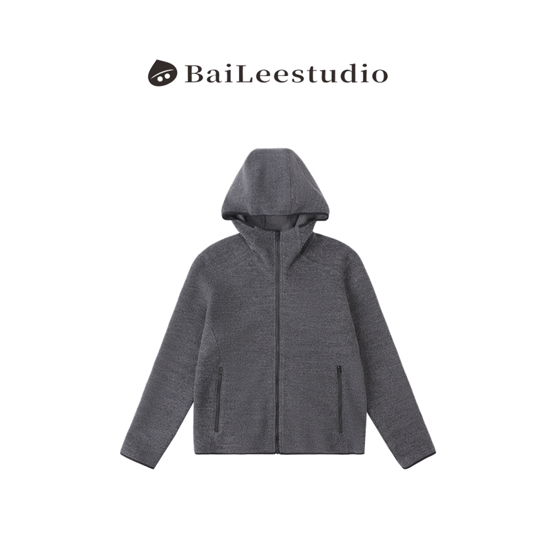 【柏栗良品】2025春季新品~简约连帽百搭长袖磨毛拉链外套A2408