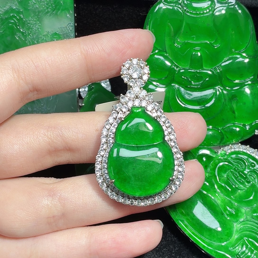 翡翠银S925镶嵌颈饰天然A 货翡翠