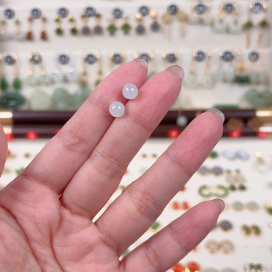 银S925镶嵌和田玉耳饰