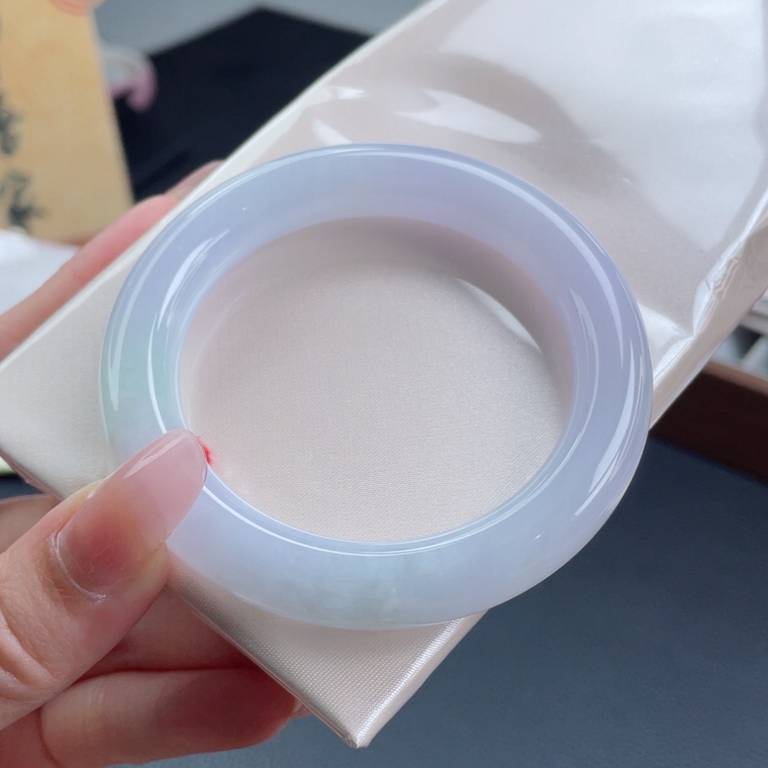 未镶嵌手镯翡翠55.5粉紫月光镯 温柔 胖圆脑袋必拍13号