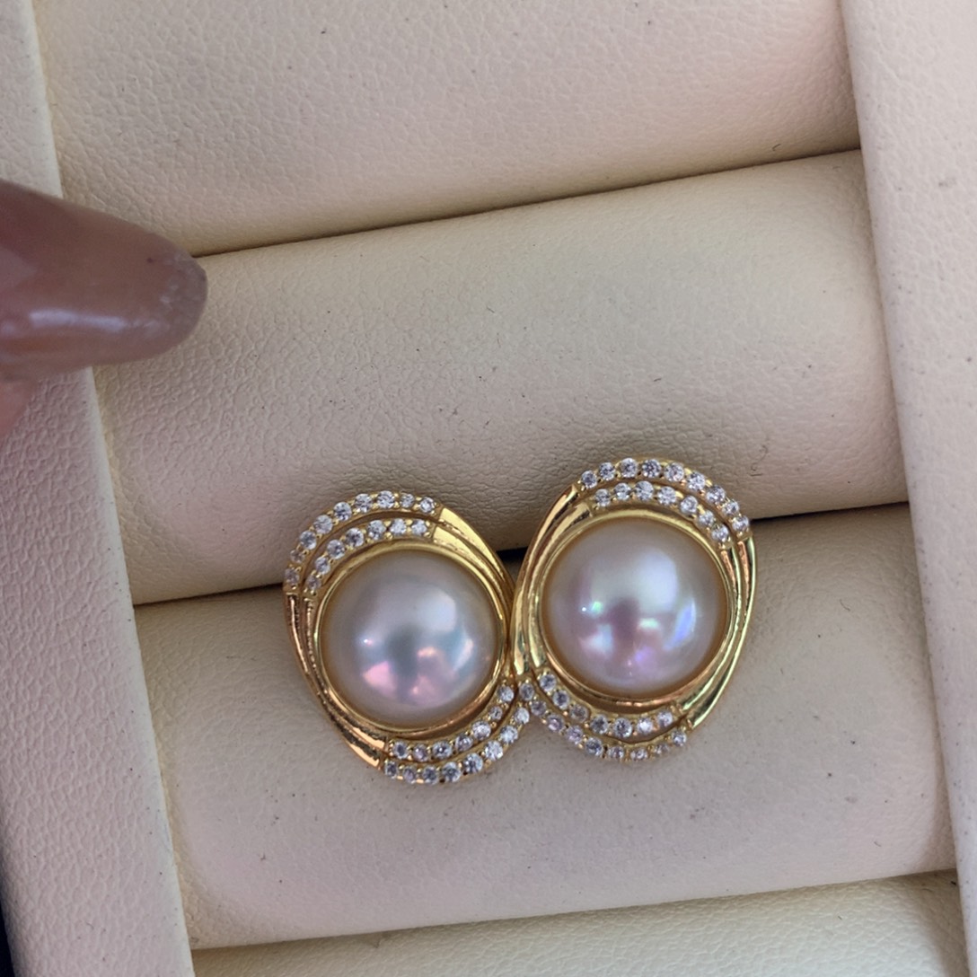 耳饰银S925镶嵌拼合珍珠（马贝珠）