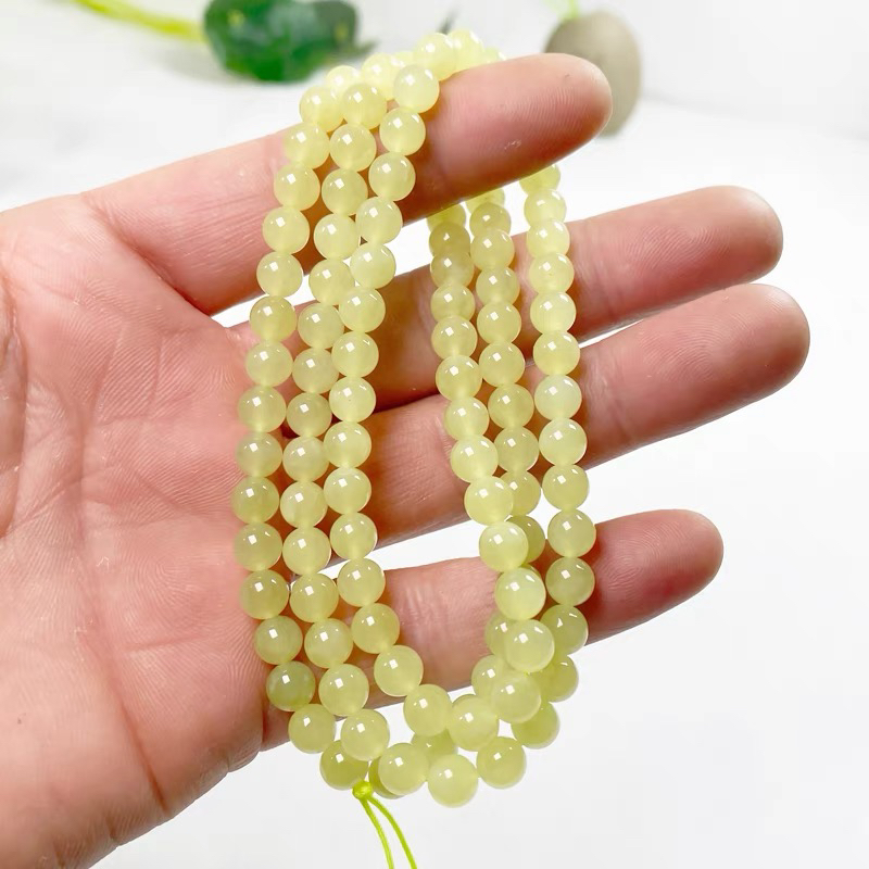 天然新疆和田玉佛珠项链若羌黄口6mm圆珠多圈手串diy玉石珠链挂绳