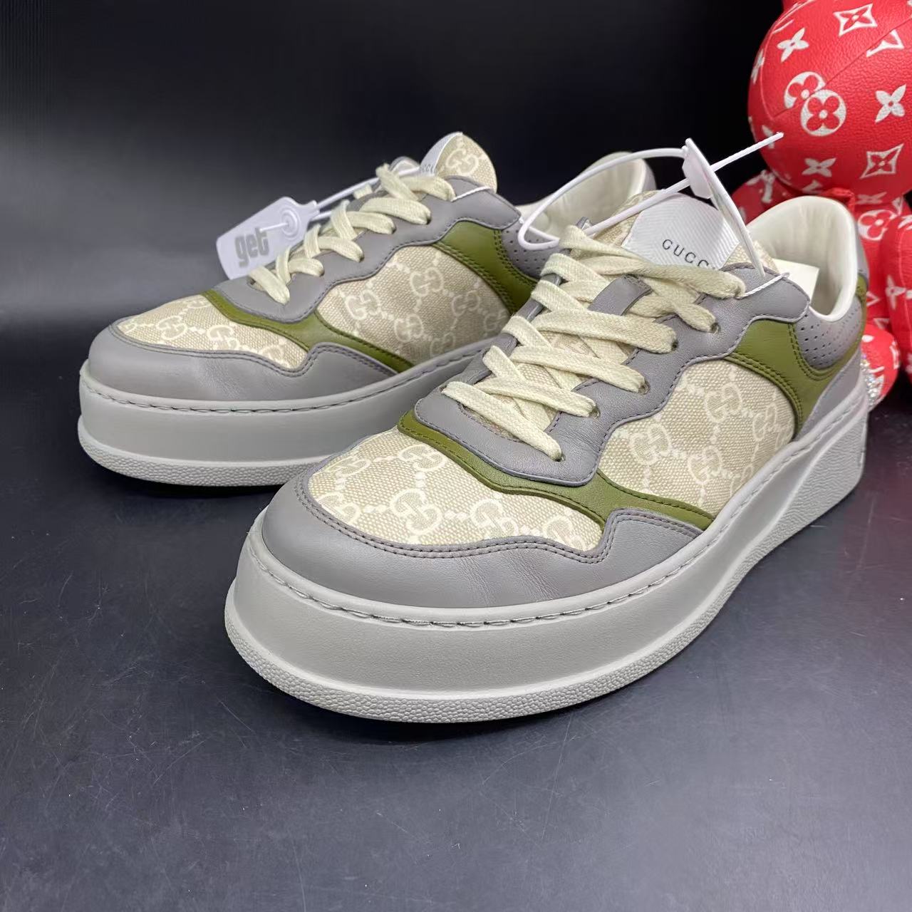 95新 GUCCI/古驰 白蓝绿时尚舒适老花饼干鞋42.5欧码bd