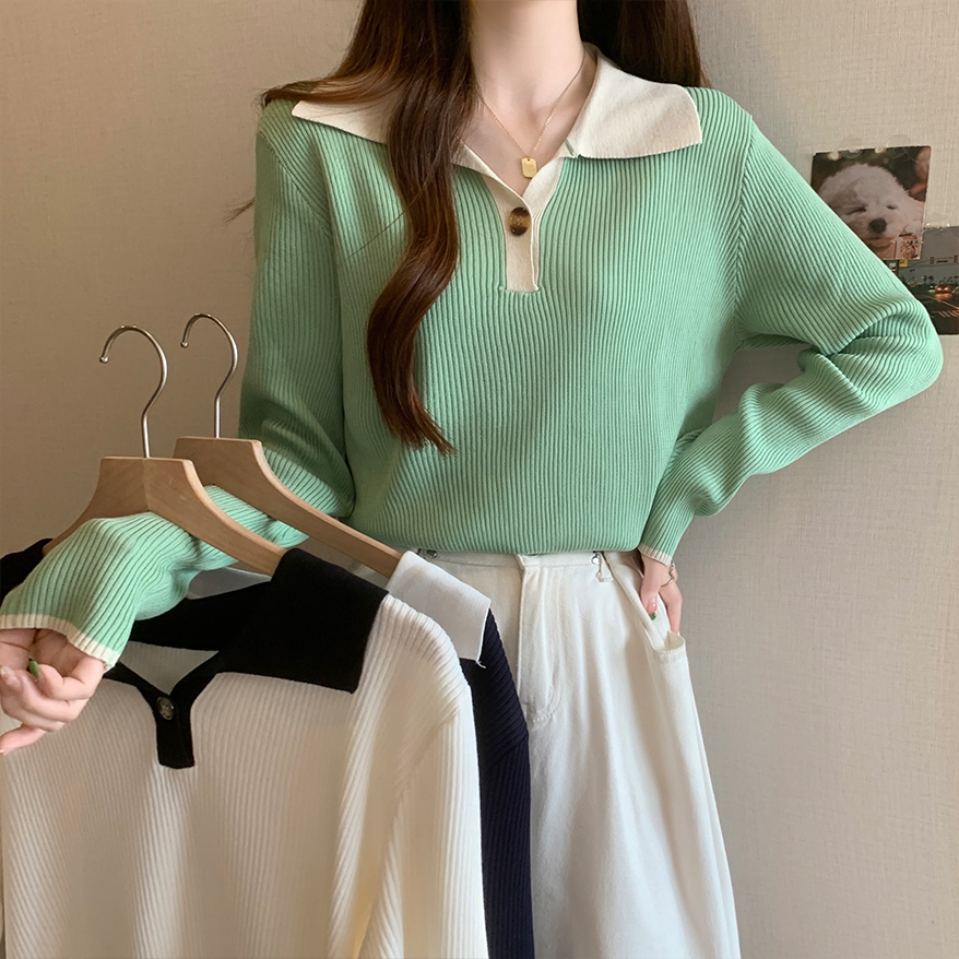 0210 大码女装秋冬新款小翻领针织打底衫胖妹妹毛衣上衣