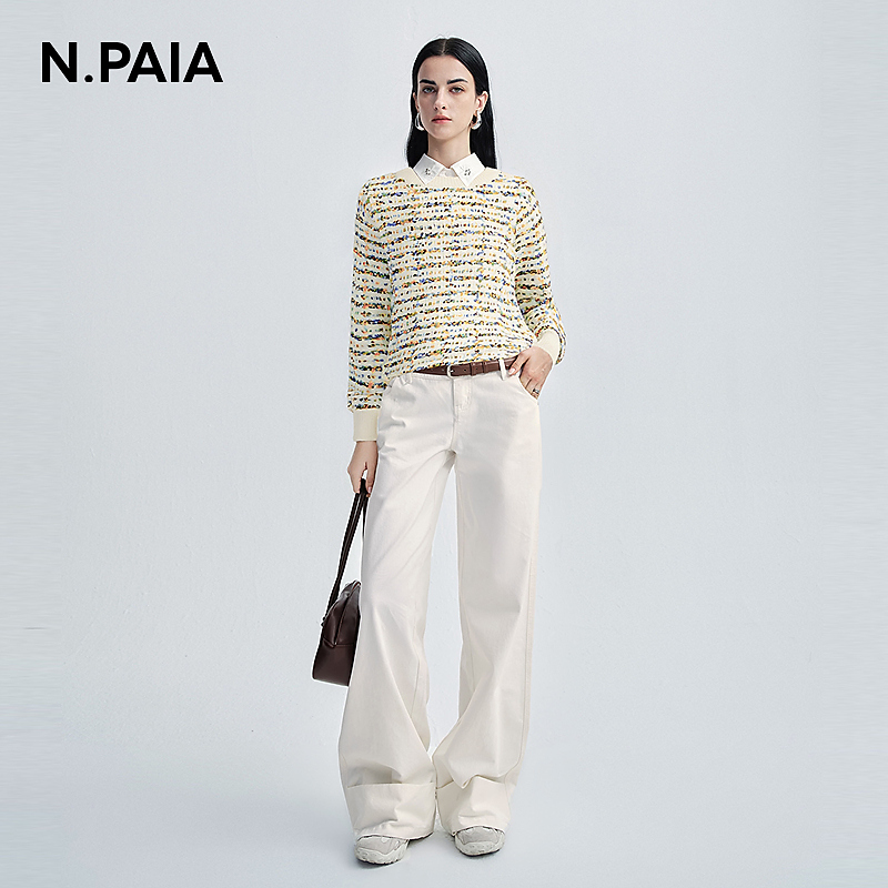 【双12】恩派雅2025新款小香风彩点羊毛混纺圆领针织毛衣XWKIW9514A