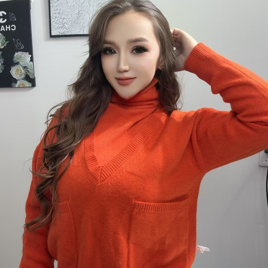 常规款女网红宽松长袖套头针织衫冬季简约百搭保暖