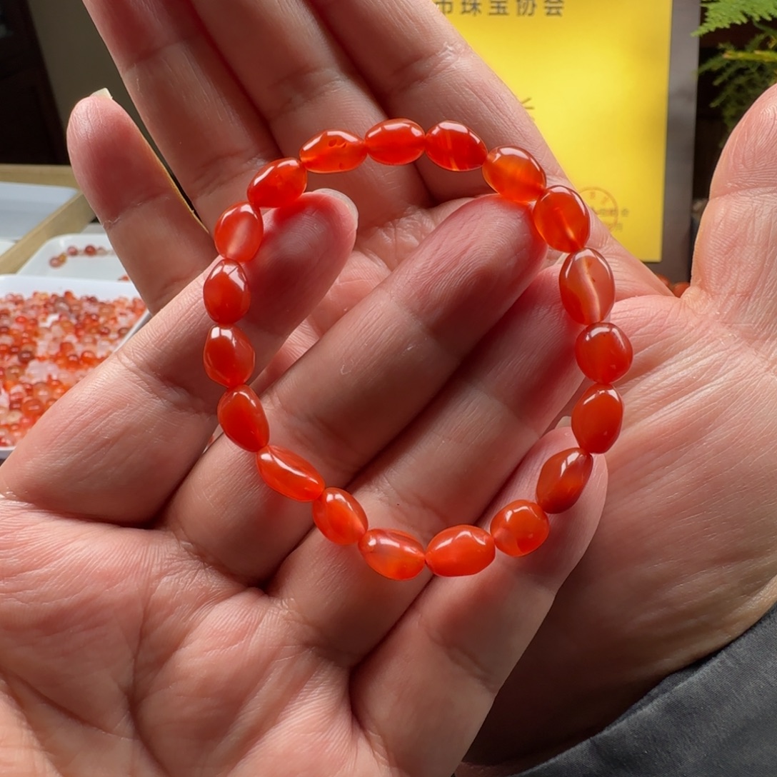 南红玛瑙未镶嵌河湾冰红随型手串
