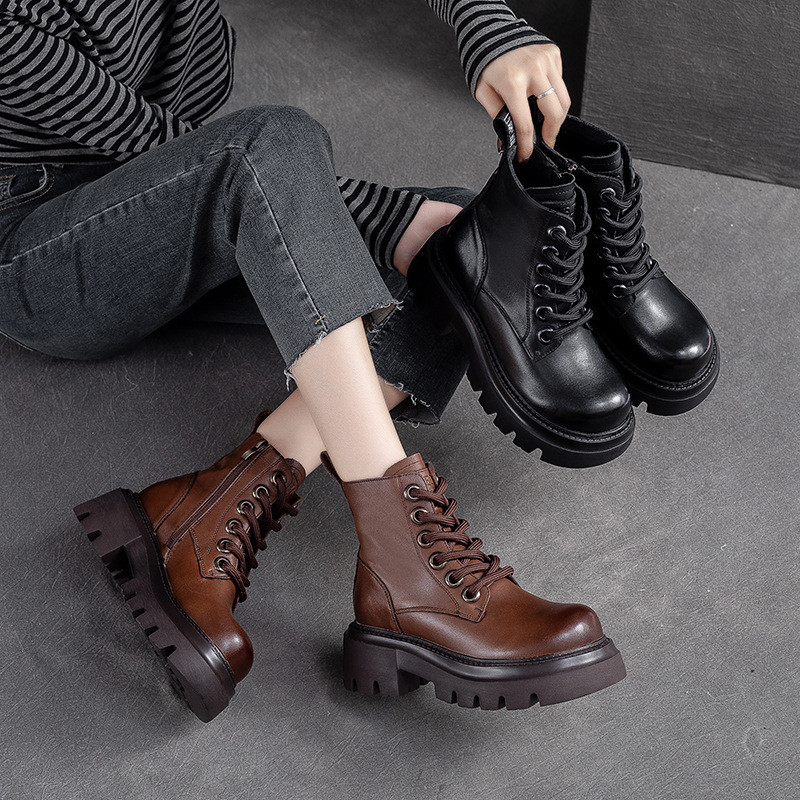 秋冬新款马丁靴英伦风复古单靴厚底擦色时尚女鞋N8-23688