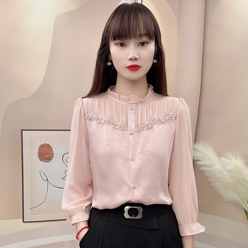 气质七分袖衬衫女2025春夏新款高端别致上衣洋气显瘦减龄遮肚小衫