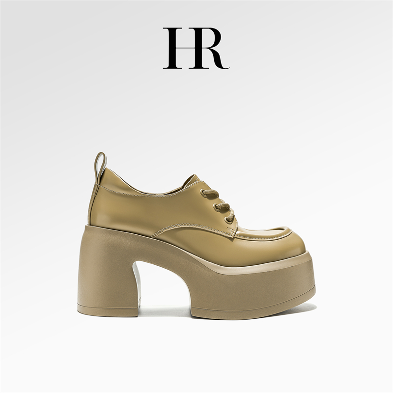 HR/赫莲娜【步履微风】秋季新款高跟英伦风厚底复古气质粗跟乐福鞋