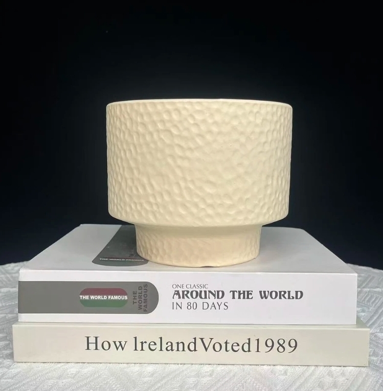 水波纹高脚 景德镇陶瓷花盆，简约风，白搭，绿植专用陶瓷盆