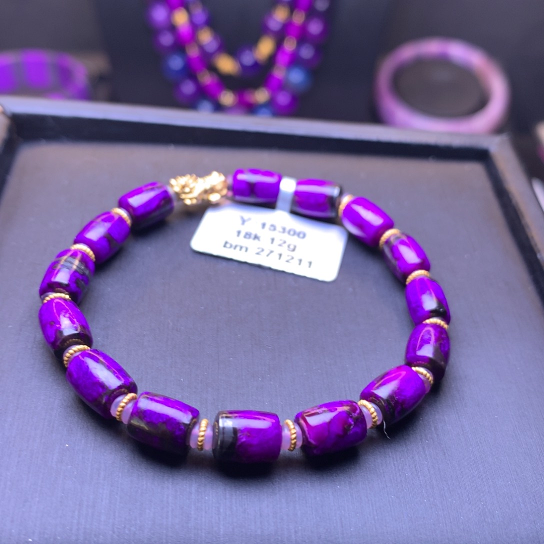 苏纪石（舒俱来）18K金镶嵌丝绒桶珠手串