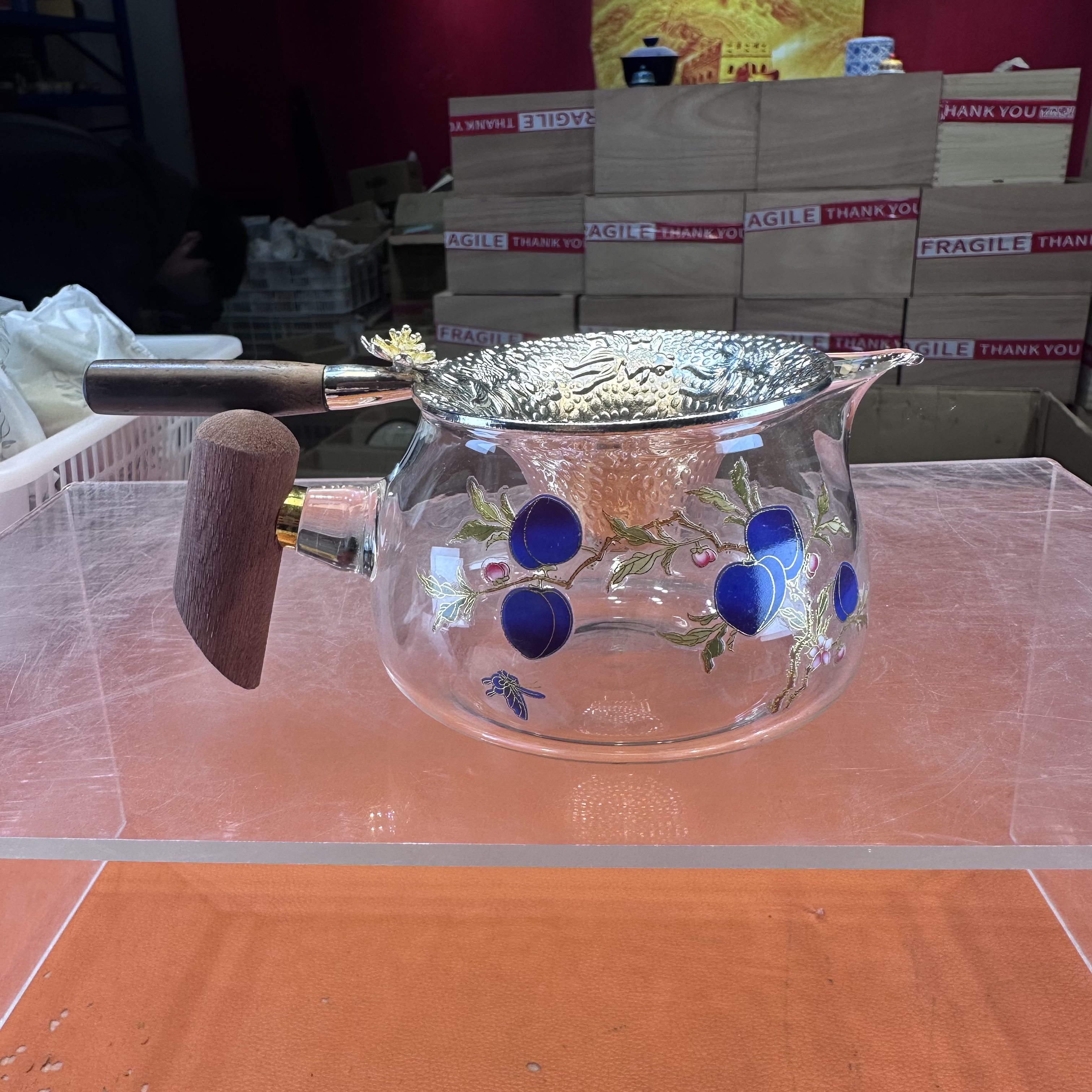 秋香茶具 九桃木雀手把公道杯+茶漏茶水分离杯-6125