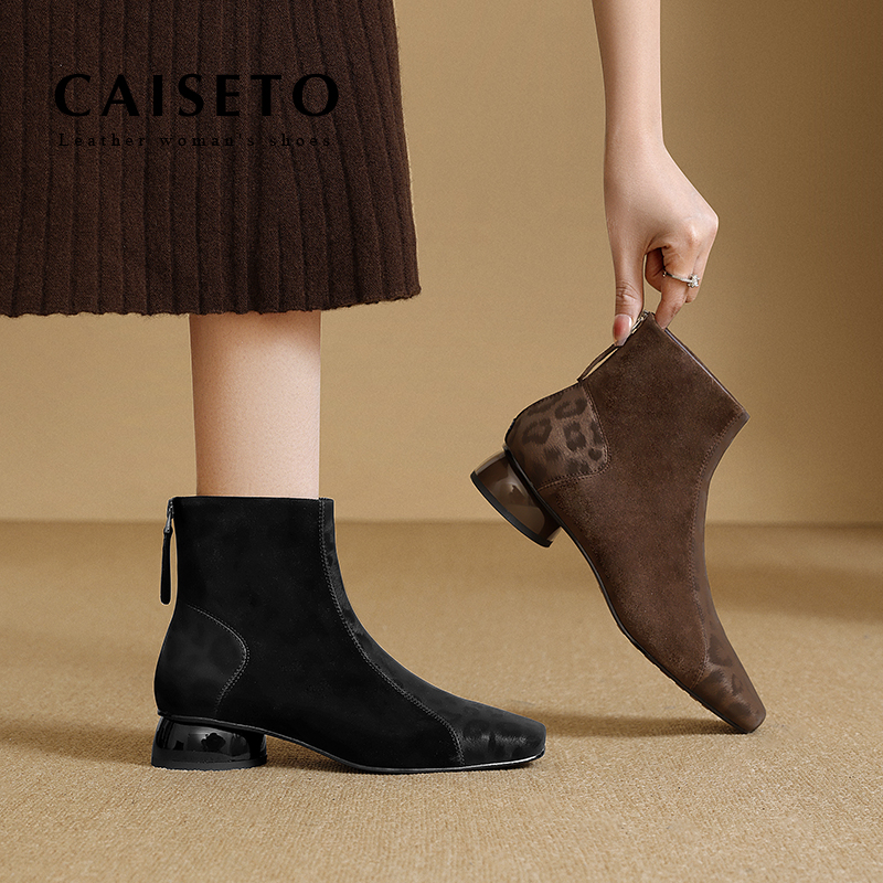 【黑色】头层羊皮/3.5cm新款上新时尚百搭气质真皮短靴CST-24X418