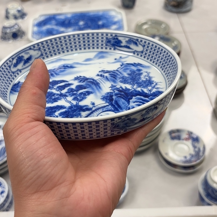 瓷片青花山水大胡乘景德镇