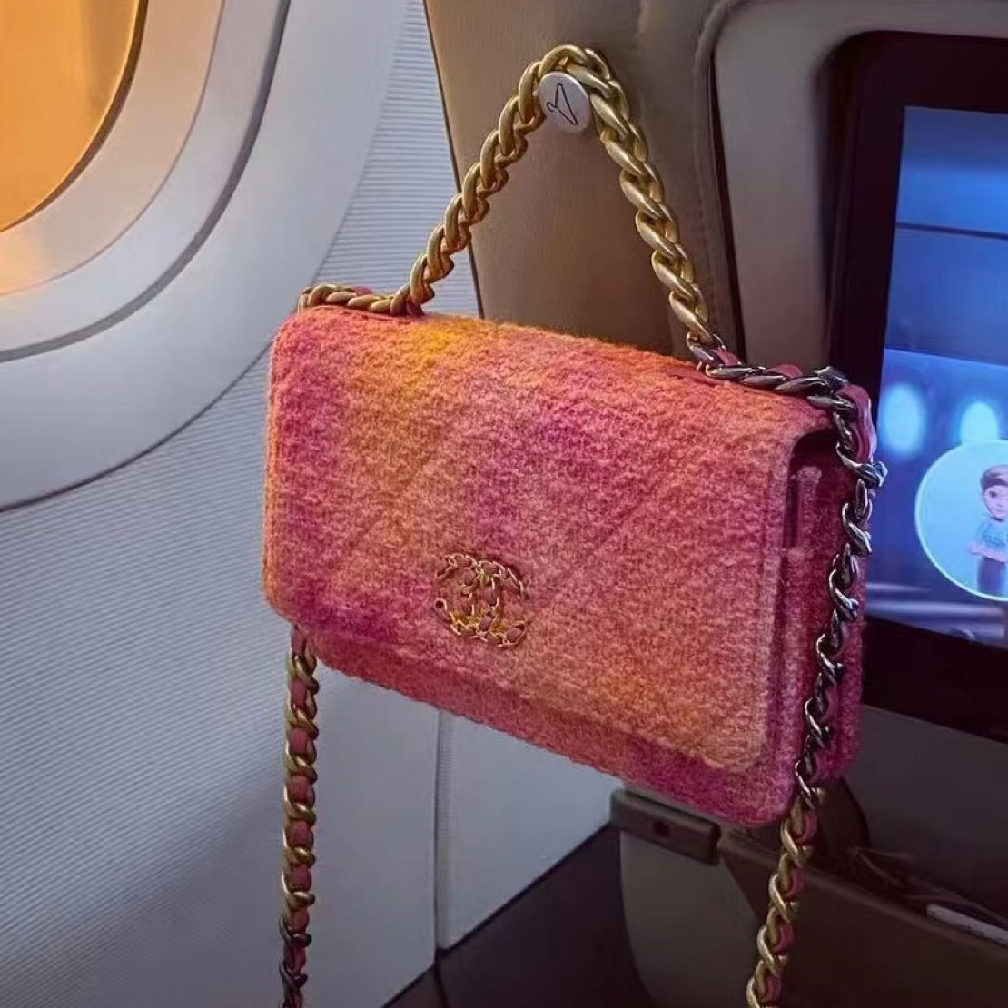 99新 Chanel/香奈儿 贝贝/chanel 粉色毛呢19bag woc 全套