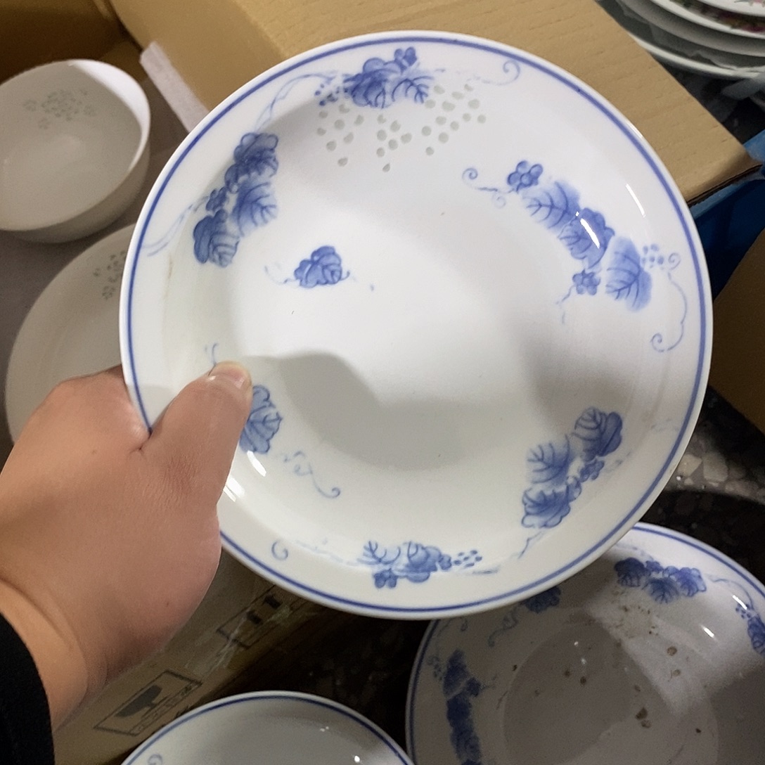摆件白泥7寸高温玲珑瓷盘2支