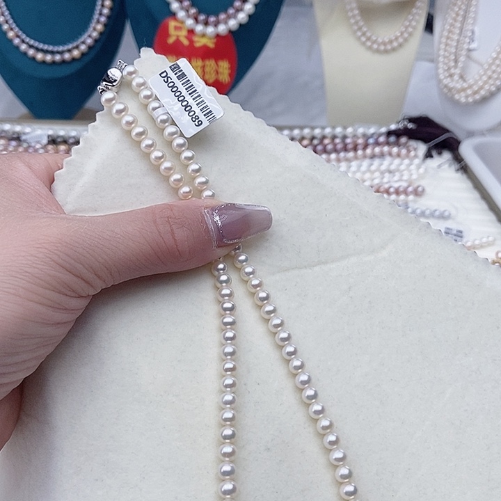 淡水珍珠银S925镶嵌项链卡5-6极光炫彩高品捡漏