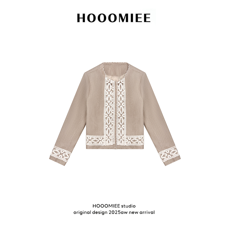 Hooomiee轻奢小香短款时尚花纹设计长袖女士外套253630