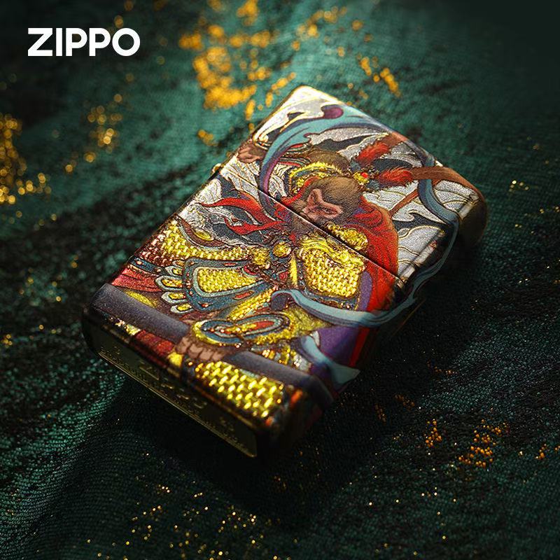 ZIPPO正品传统古法烫金收藏送礼煤油防风男士国风美猴王打火机