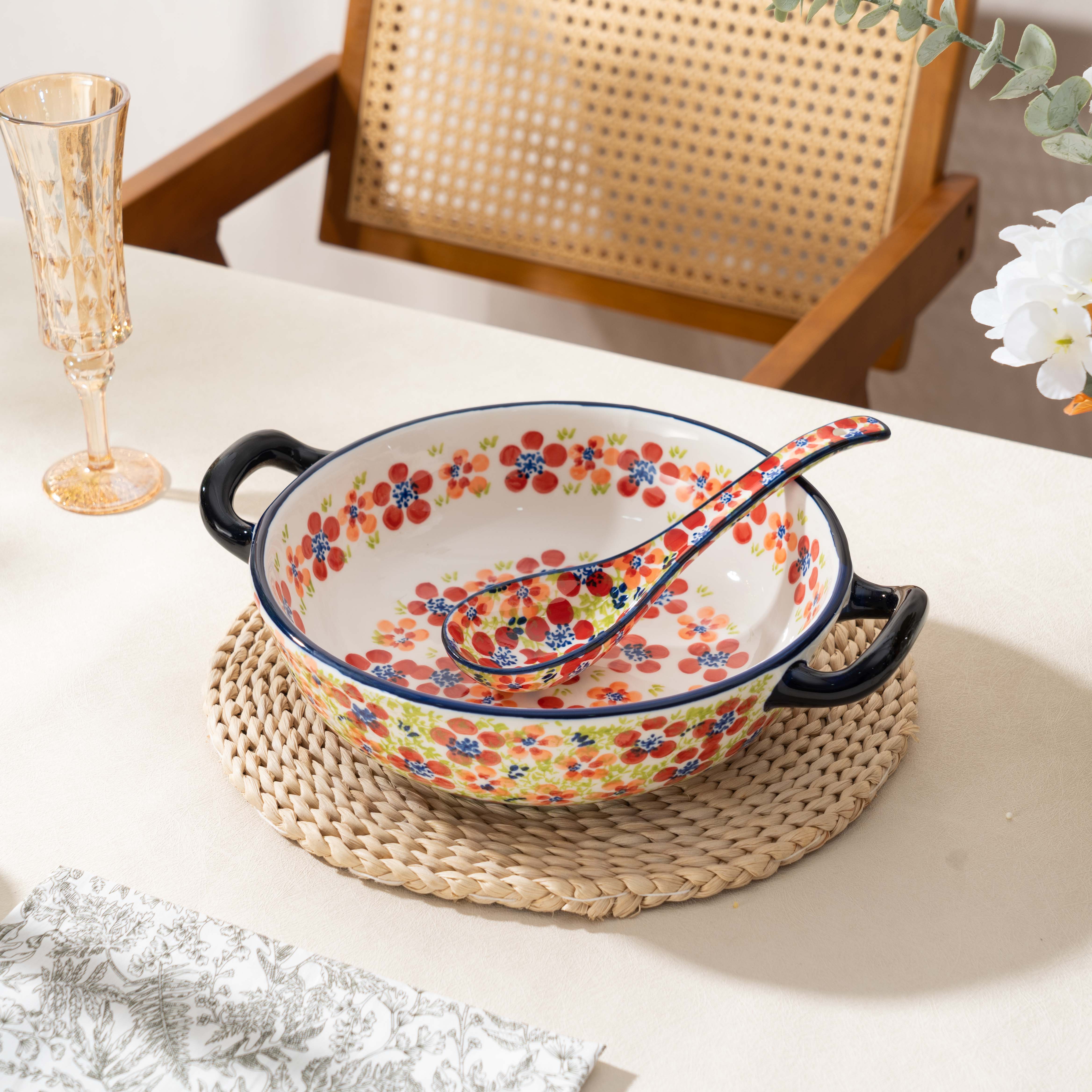 【SILESIA/出口原单】手绘碧丝粉黛12英寸双耳圆汤锅+中号勺