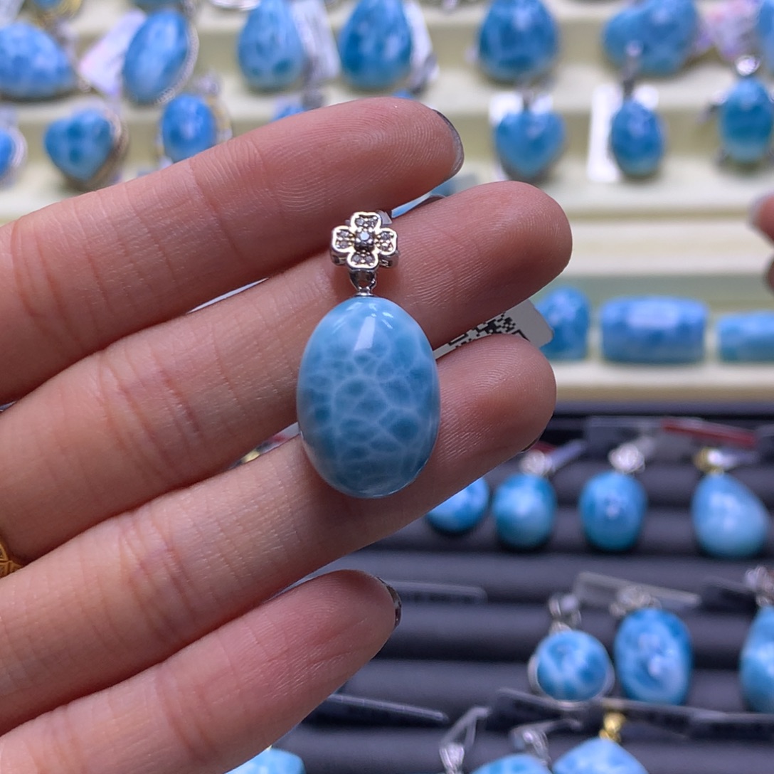 针钠钙石（海纹石）未镶嵌颈饰蛋面吊坠色差略异