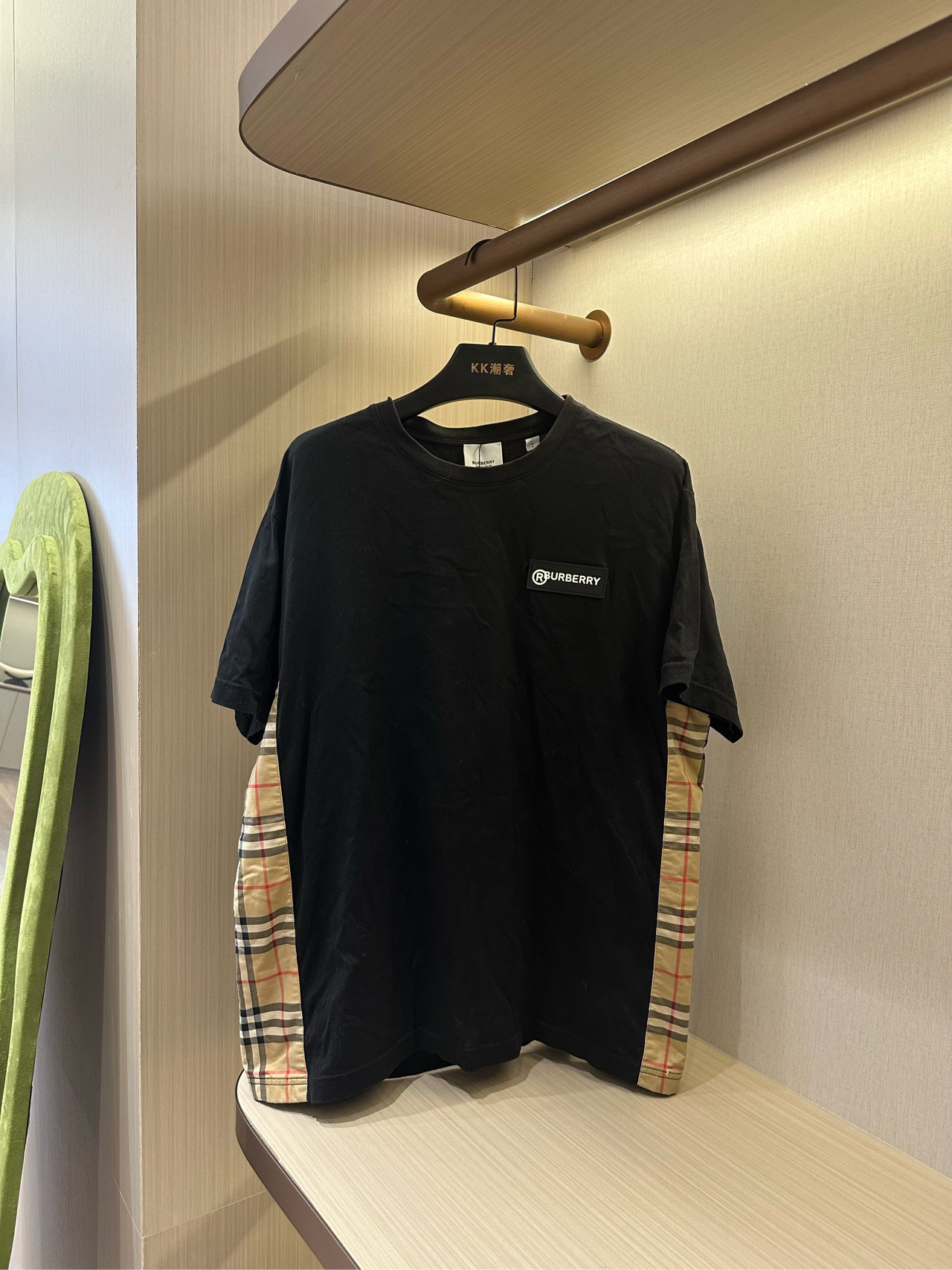 99新 BURBERRY/博柏利 Logo标贴格纹休闲短袖/S码