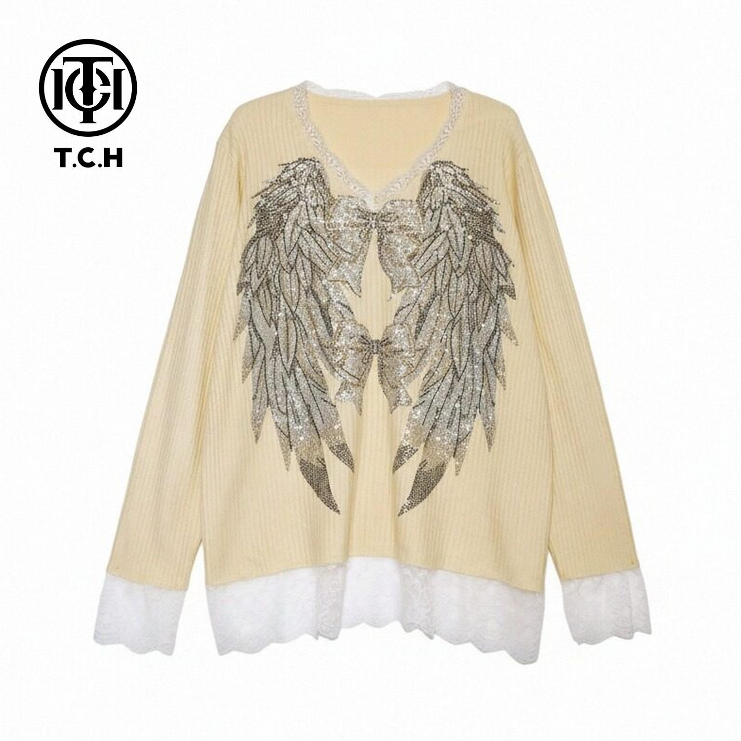 TCH【柔软舒适】冬款时尚烫钻黄色休闲风女装针织衫T75D09E1330
