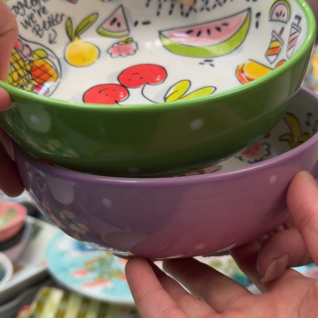 瓷片6.5英寸荷兰波点沙拉碗2只，绿，紫