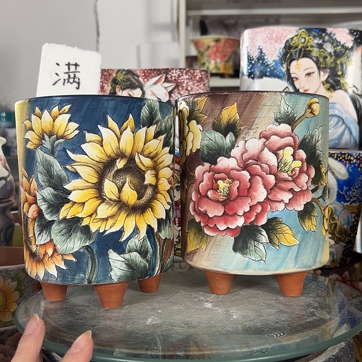 丽***人景德镇手绘花盆性价比超高
