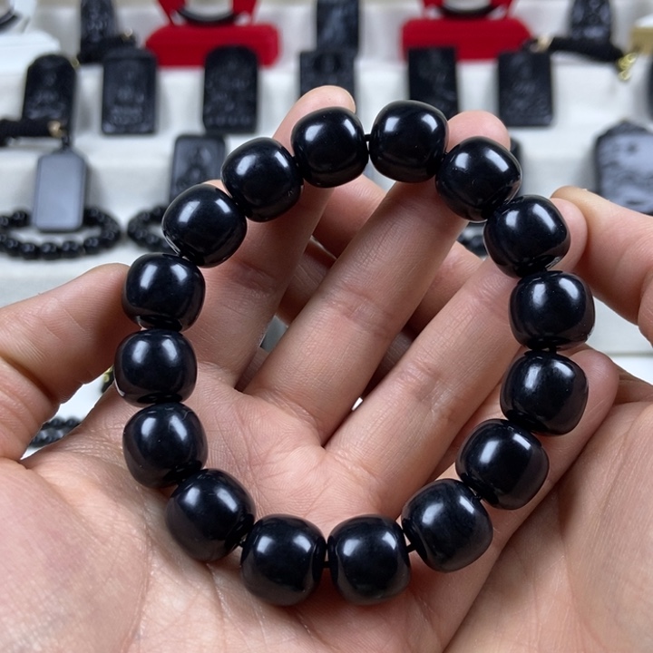 和田玉（墨玉）未镶嵌手串卡14老型羊脂