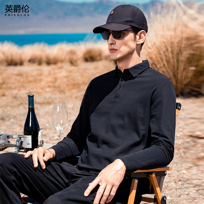 索罗娜爽滑珠地棉男士长袖POLO衫2025秋季新款翻领纯色T恤TX29-1