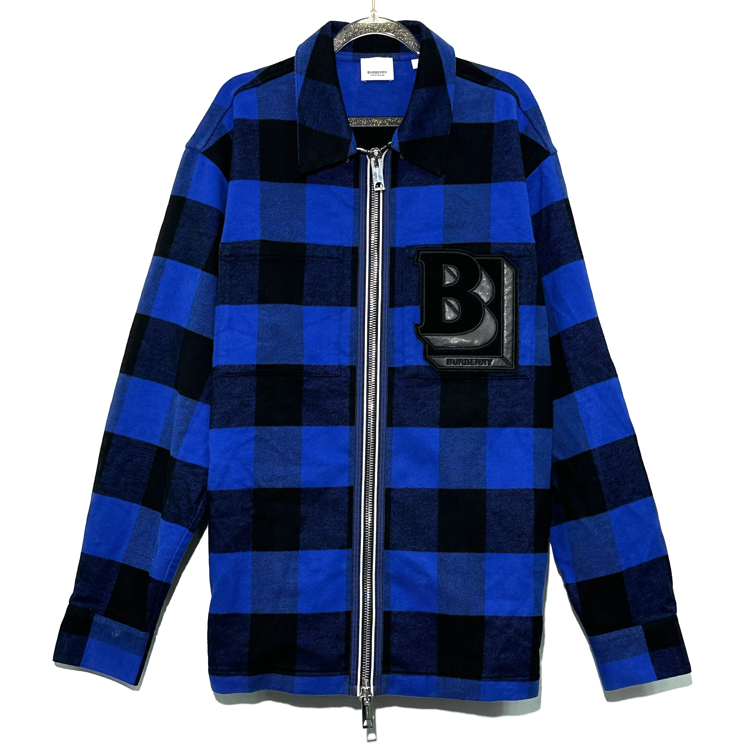 99新 BURBERRY/博柏利 M码 经典logo蓝黑格纹外套 0661