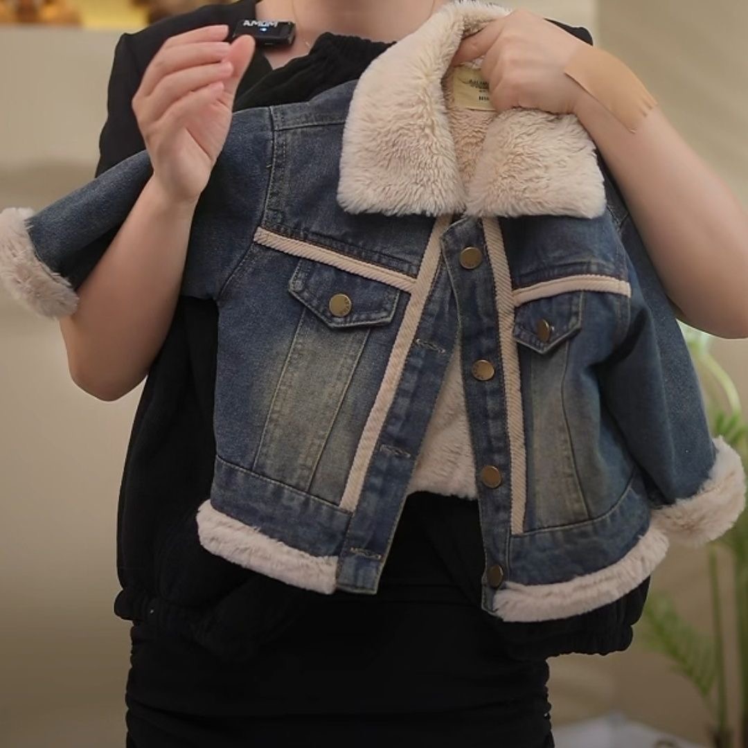 女童外套冬季男女宝宝小儿童保暖牛仔加绒加厚派克服Y18