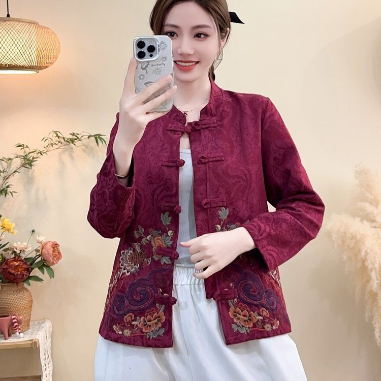 民族风妈妈装绣花外套复古盘扣唐装中老年春秋短款上衣