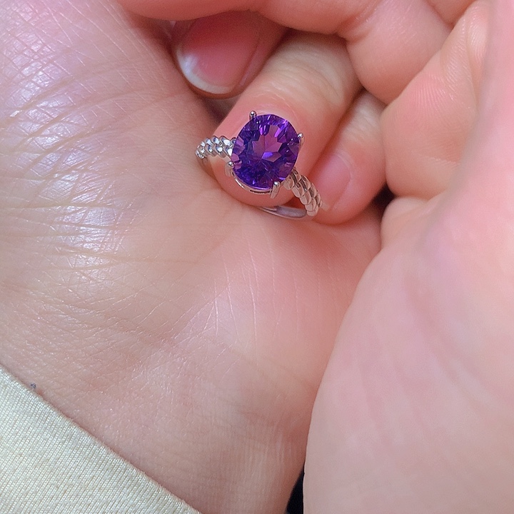 紫晶戒指银S925镶嵌曲*?