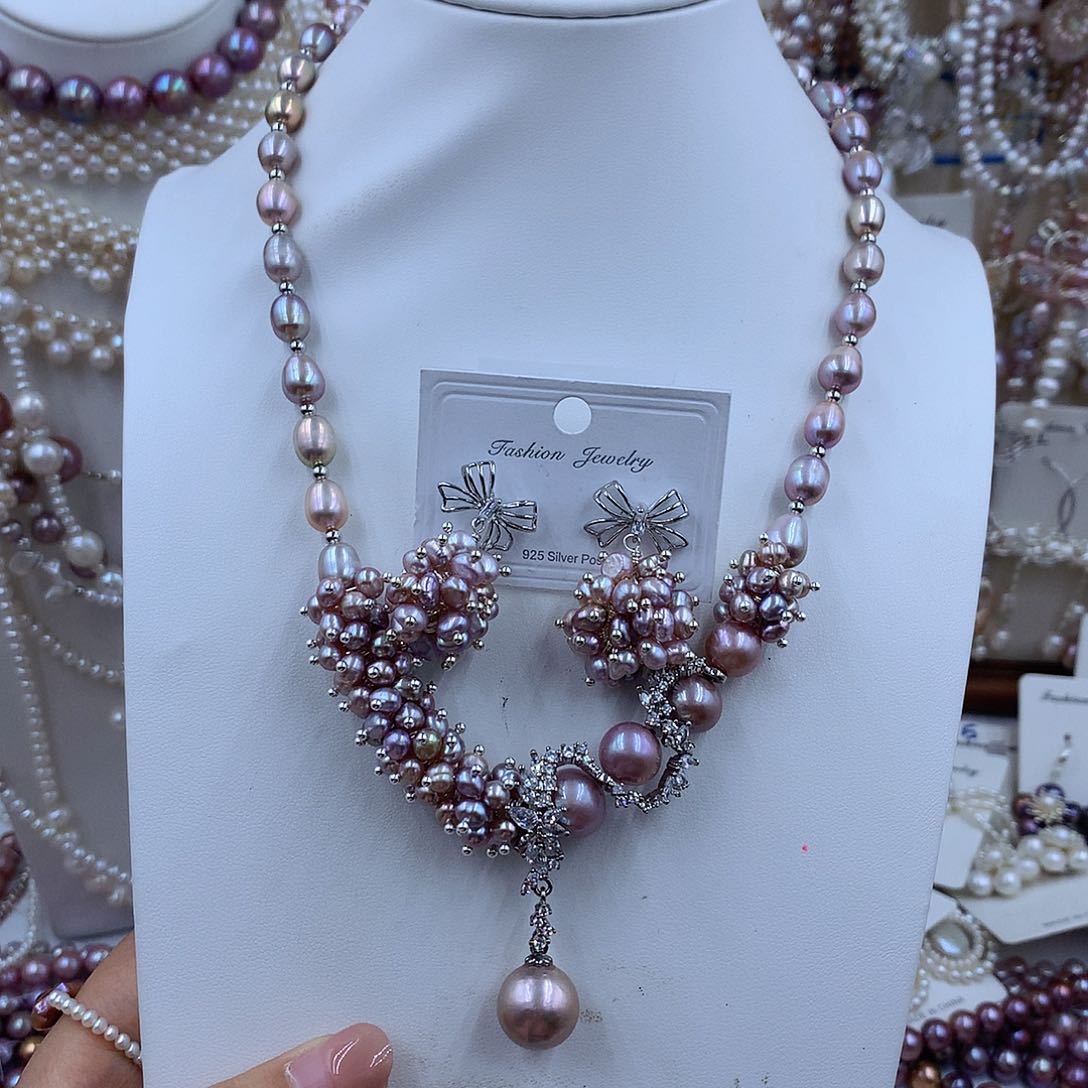 项链银S925镶嵌淡水珍珠r**u