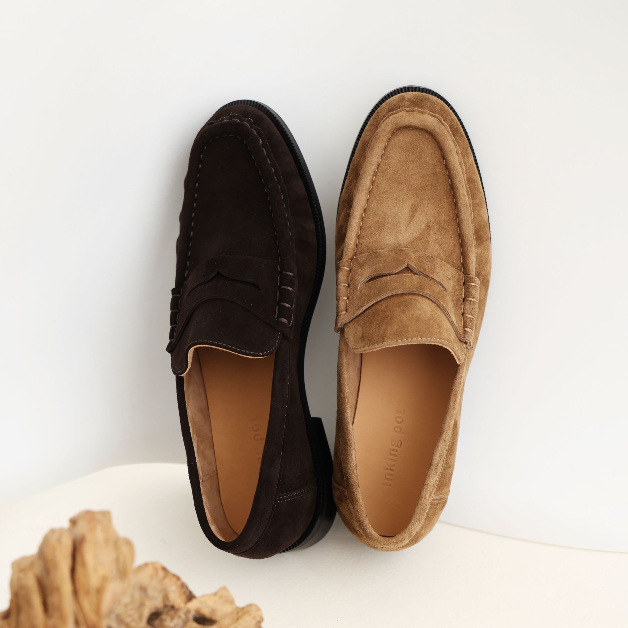 Inking Pot 复古反绒皮软糯通勤乐福鞋女圆头平底百搭休闲单鞋