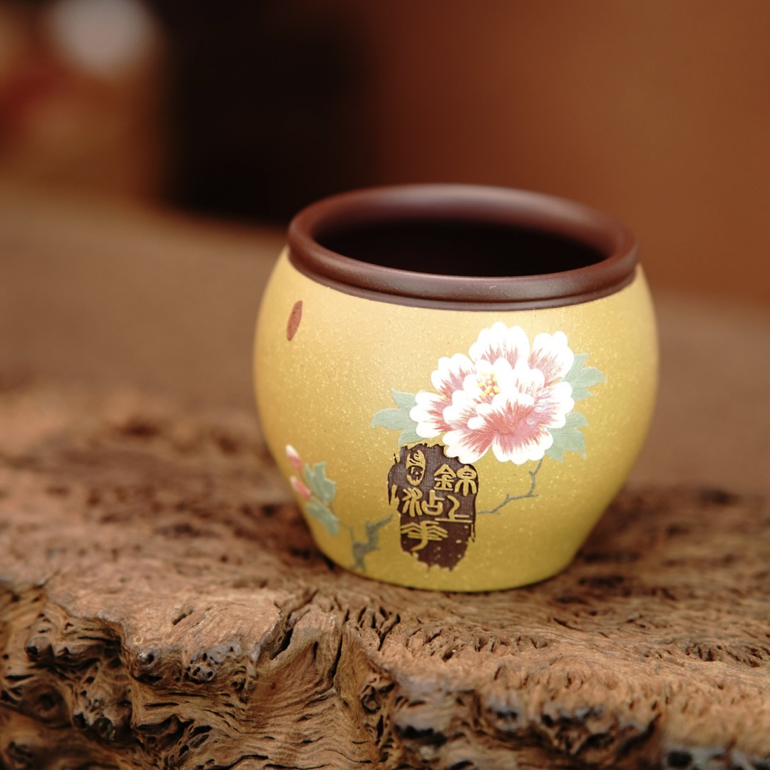 宜兴原矿紫砂茶具纯手工手绘大容量锦上添花堆绘紫砂杯主人杯