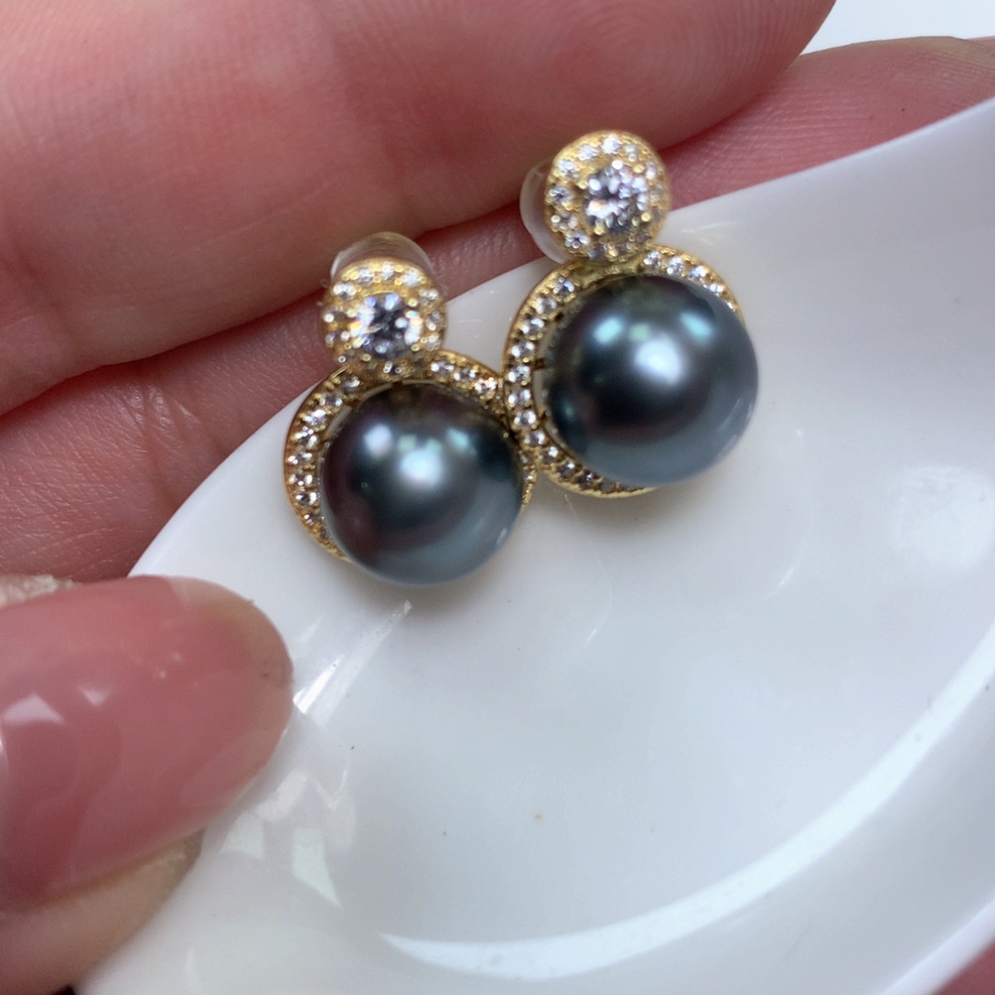 海水珍珠耳饰银S925镶嵌