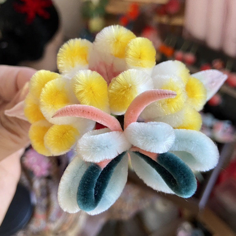 非遗绒花发簪发夹手工定制