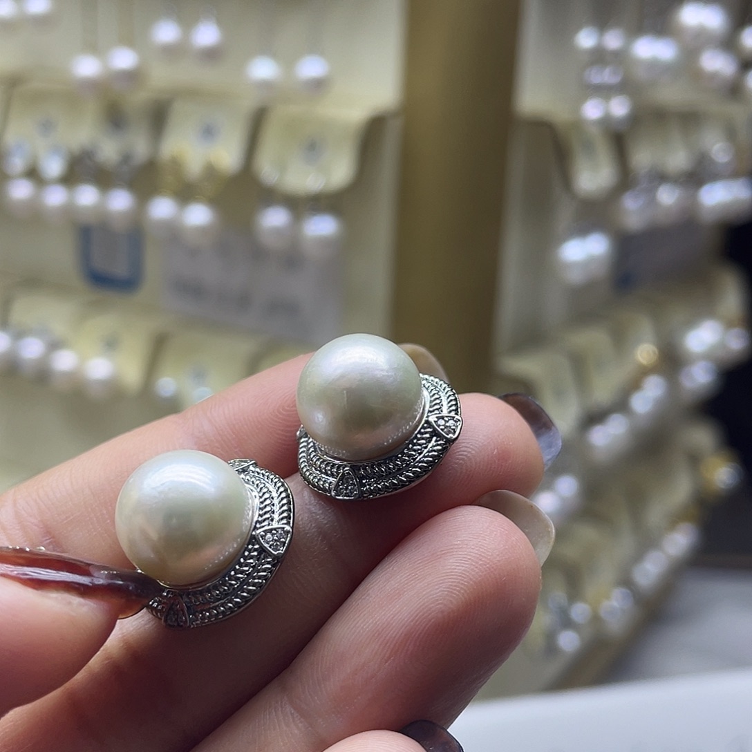 海水珍珠耳饰银S925镶嵌