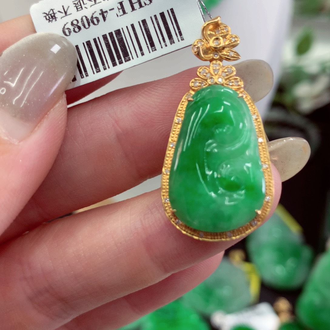 翡翠18K金镶嵌吊坠(不含链)