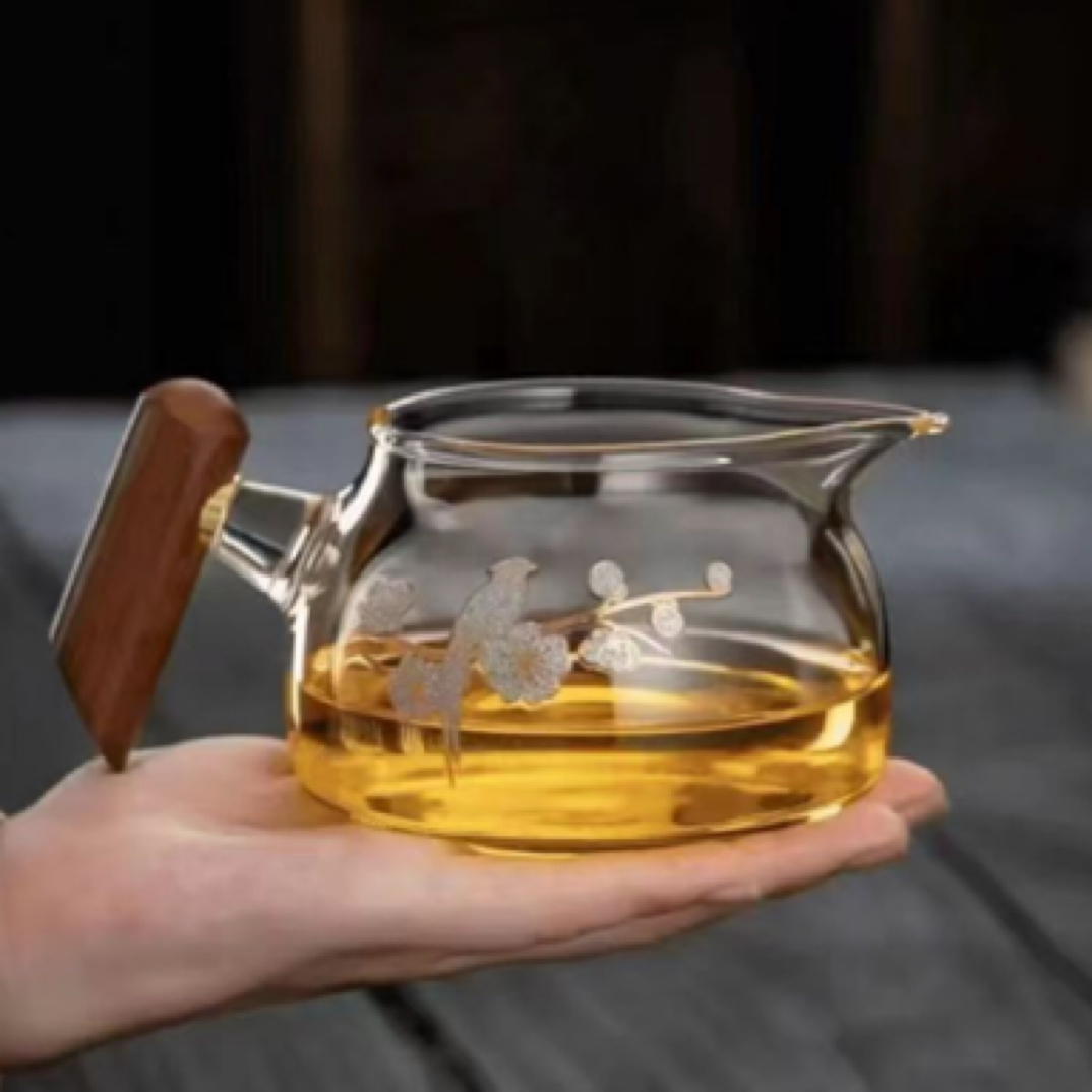 友名 透明玻璃喜上眉梢实木侧把公道杯茶水分离杯5405